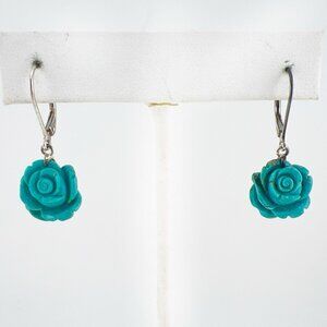 Whitney Kelly Earrings Turquoise Flower Rose WK Sterling Silver Dangle Pierced